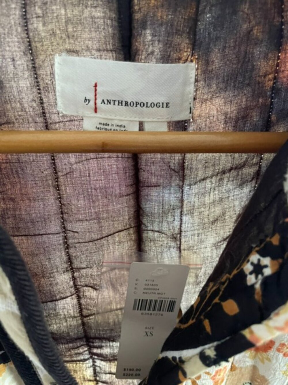 NWT-Quilted, patchwork Anthro jacket-women's XS - Picture 2 of 3